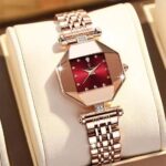 Ruby Red Faceted Rose Gold Ladies Watch