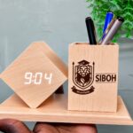 Wooden Digital Clock Desk Organizer