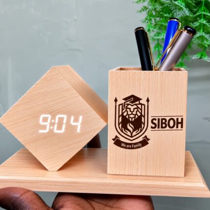 Wooden Digital Clock Desk Organizer