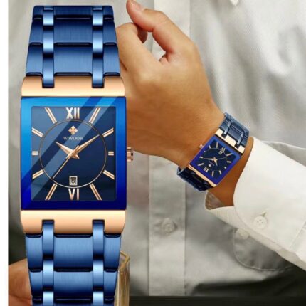 WWOOR Rectangular Blue Steel Men Watch