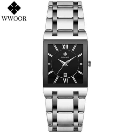 WWOOR Rectangular Silver Steel Men Watch