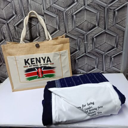 Kenya Jute Tote Bag and Fleece Blanket Set