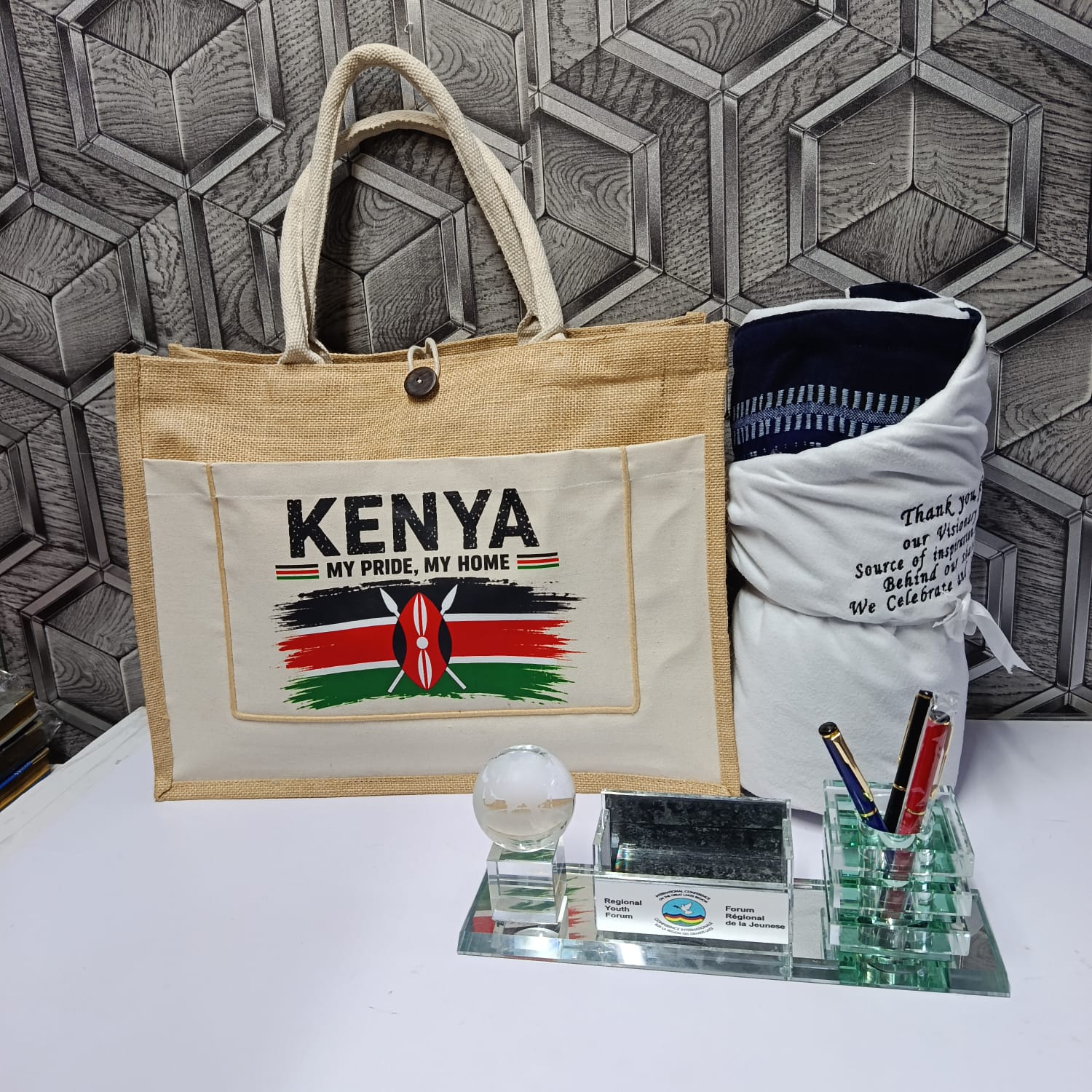 WhatsApp Image 2026-08-22 at 14.18.12 Kenya Jute Tote Bag Fleece Blanket Desk Organizer Gift Set