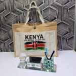 Kenya Jute Tote Bag and Glass Desk Organizer Set