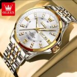OLEVS Mens Two Tone Gold Silver White Dial Watch