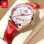OLEVS Rose Gold Red Leather Quartz Watch