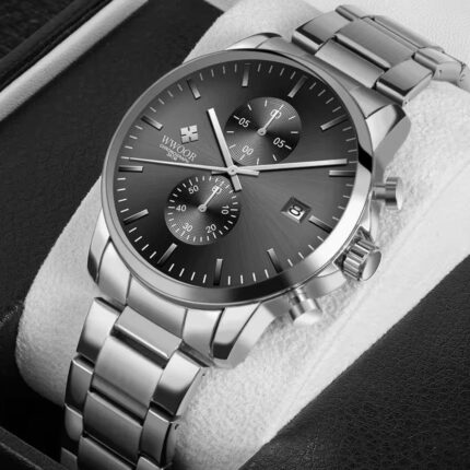 WWOOR Silver Black Quartz Watch