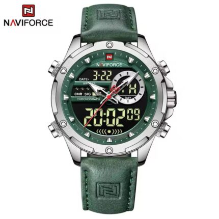 NAVIFORCE Silver Green Dual Display Watch