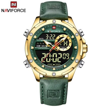 NAVIFORCE Gold Green Dual Display Watch
