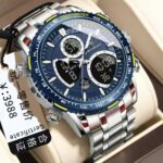 Poedagar Silver Blue Dual Display Watch