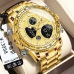 Poedagar All Gold Dual Display Watch