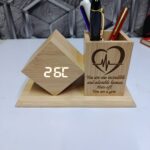 wooden desk clock organizer