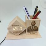 Personalized Engraved Wooden Desk Organizer Clock