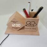 Custom Wooden LED Clock Pen Holder