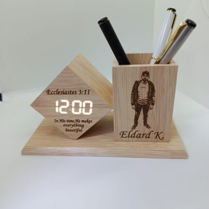Custom Photo Engraved Wooden Desk Clock