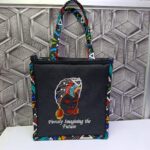 Black African Print Jute Tote Bag