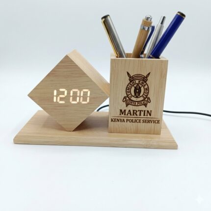 Custom Wooden Desk Clock Organizer