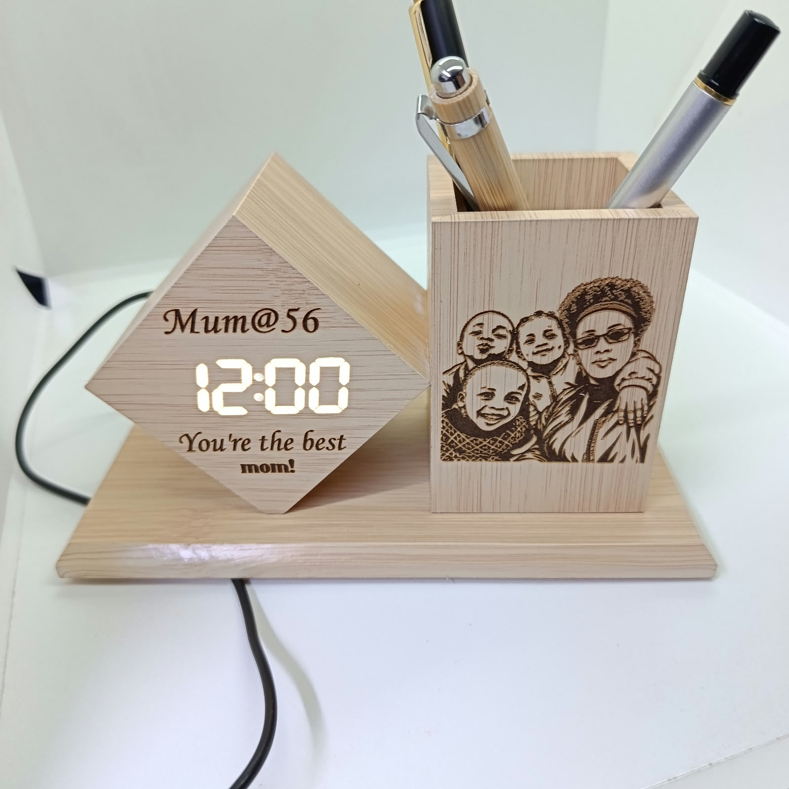 Personalized Wooden Clock Desk Organizer Wooden Clock Desk Organizer