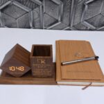 custom wooden desk organizer clock set
