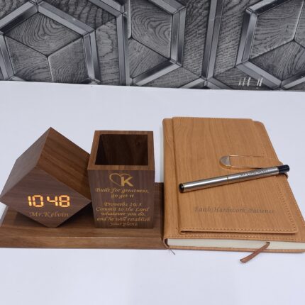 custom wooden desk organizer clock set
