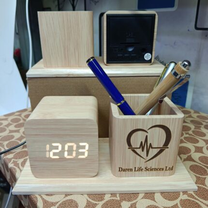 personalized wooden desk pen holder