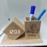 wooden pen holder with clock
